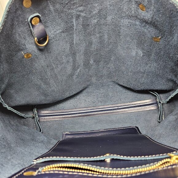 LIFETIME LEATHER Lifetime Tote Bag Navy Blue Minimalist Hand Crafted Durable - Picture 10 of 11